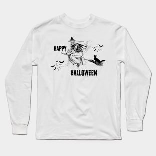 Happy Halloween, witch on a broom Long Sleeve T-Shirt